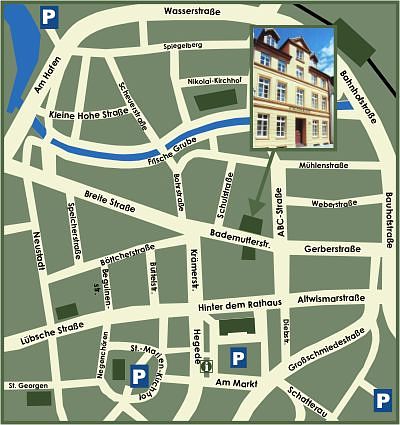 Lage der Pension Chez Fasan in der Altstadt von Wismar